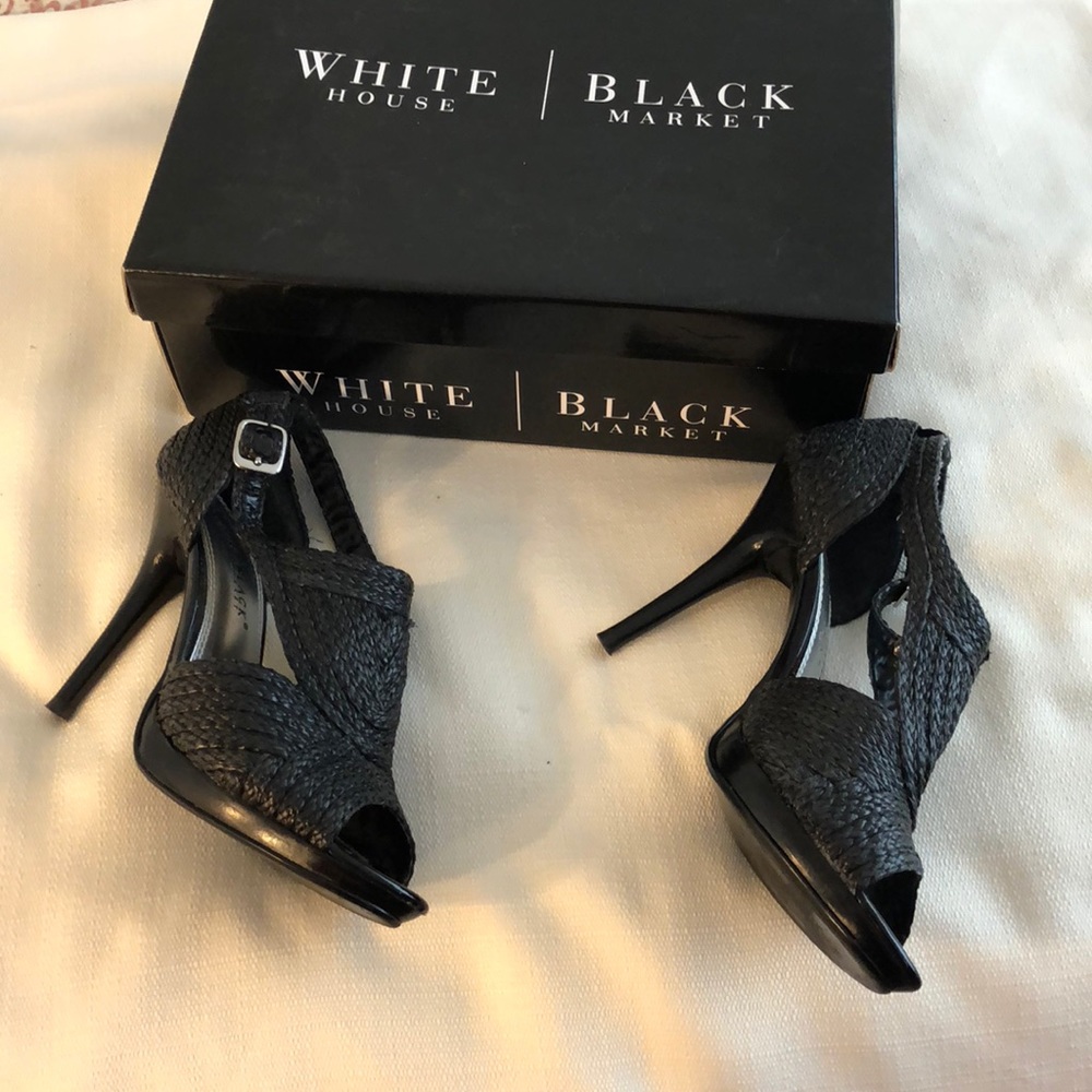WhiteHouse/BlackMarket Black Straw Stilettos Size7